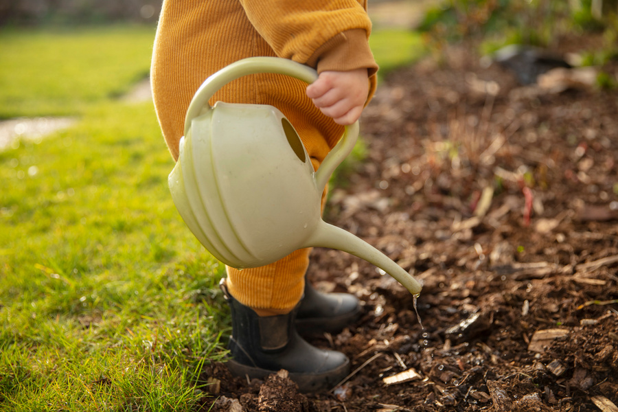 Toddler Watering the Ground